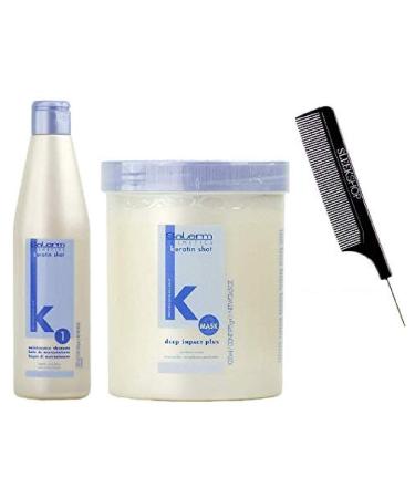 Salerm KERATIN SHOT Maintenance SHAMPOO & Deep Impact Plus Conditioner Mask DUO SET Anti Frizz Smoothing & Natural Keratin (W/Sleek Comb) (500 ml (18 oz) + 1000 ml (34.5 oz) DUO KIT)