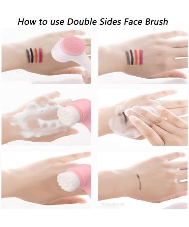 2-in-1 Manual Facial Cleansing Brush - Soft Bristles - Double Sided Silicone Wash Brush - Pink - Buy Online on GoSupps.com