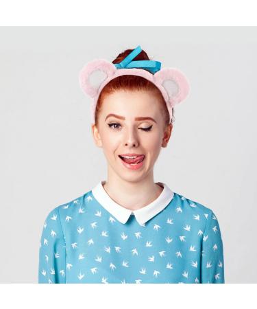 Lurrose Bear Ears Headband Fluffy Bear Ears Hairband Animal Ears Headwear for Makeup Washing Face Cosplay Party Pink White - Buy Online on GoSupps.com