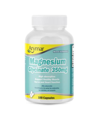 Arymar Magnesium Glycinate 350 mg 100 Capsules Supports Muscle Health and Nerve Health Non-GMO Gluten-Free