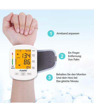 Axets Fully Automatic Blood Pressure Meter - Wrist Monitor with Arrhythmia Warning 2x99 Memory LCD Display & Adjustable Cuff (White) - Buy Internationally - Buy Online on GoSupps.com