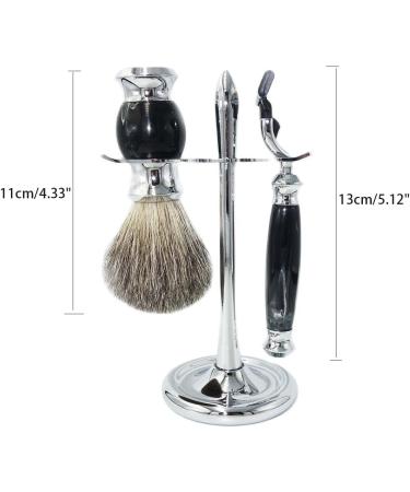 NSNT Exquisit Men's Shaving Brush Set - Fashionable Natural Hair & Metal Stand | Premium Beard Grooming Tool 10x16.5cm Silver - Buy Online on GoSupps.com