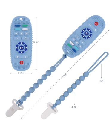 Soft Silicone Teething Toy Set for Babies 6-12 Months - Remote Control Teether with Pacifier Clip Holder - Blue Baby Molar Chew Toy for Teething Relief - Buy Online on GoSupps.com