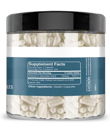 Earthborn Elements Vitamin C 200 Capsules - Pure & Undiluted Formula Without Additives - Buy Online on GoSupps.com