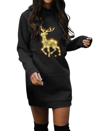Hanxiulin Women's Christmas Elk Hooded Sweater Dress - Oversized Long Sleeve Jumper for Holiday Parties - Buy Online on GoSupps.com