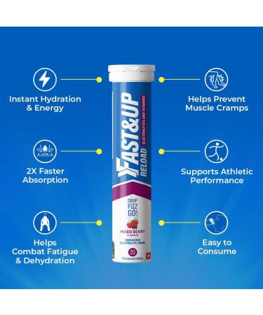 Fast&Up Reload Mixed Berry - Instant Electrolytes & Hydration - 20 Effervescent Tablets Mixed Berry 20 count(pack of 1) - Buy Online on GoSupps.com