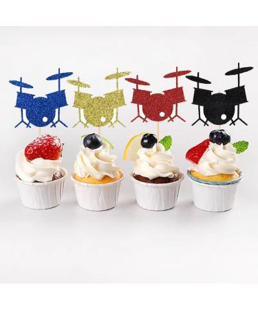 BoningNEW 24 PCS Glitter Silhouette Drum Stand Cupcake Toppers Percussion Picks for Rock Band Party Concert Music Theme Party Wedding Birthday Party Cake Decorations Supplies(Gold Black Red Blue) - Buy Online on GoSupps.com