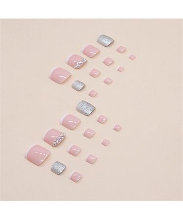 VOTACOS French Tip Press On Toenails - 24PCS Short Square Fake Toeails with Bling Rhinestone Designs for Women - Nude Full Cover Glossy Acrylic Toenails - X31 D4 - Buy Online on GoSupps.com