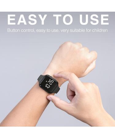 Digital Pedometer Watch - Non-Bluetooth LED Fitness Tracker with Stopwatch and Alarm Clock, Perfect Gift for Kids and Teens - Black - Buy Online on GoSupps.com