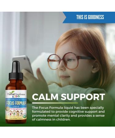 Kids Focus Formula Liquid Extract - Organic Ashwagandha & Moringa Supplement for Brain Support - Vegan 1oz Bottle - Herbal Goodness - Buy Online on GoSupps.com