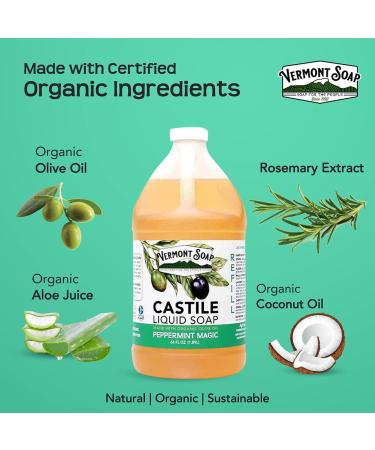 Vermont Castile Soap Peppermint 64 Oz - Gentle Liquid Soap for Sensitive Skin, Natural Body Wash, Organic Shampoo for Oily Hair - Aloe Castile Soap for Men & Women - Pack of 1 - Buy Online on GoSupps.com