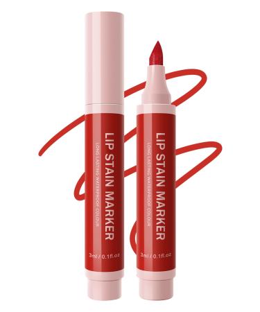Lip Stain Marker Pen-1Pcs Ruby Red Hydrating Lip Stain Liquid Lip Liner Pencil Matte Color Look Longlasting Waterproof Smudgeproof Natural Finish Precise Chisel Tip Smooth Makeup Gift for Women-04 04#