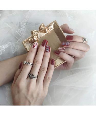 Sethexy Christmas Red Snowflake Short Acrylic Nails - 24pc Complete Cover Fingernail Art Tips for Women & Girls - Buy Online on GoSupps.com