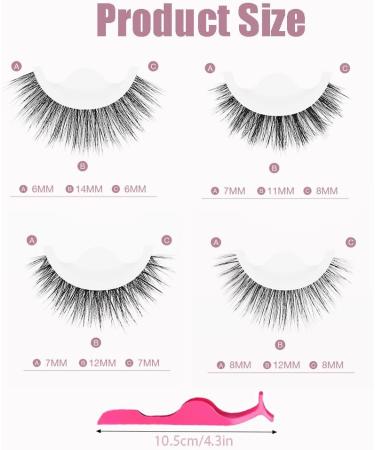 RXKFIGX 4 Pairs Mink False Eyelashes Self Adhesive Eyelashes Reusable Natural Wispy Lashes Soft Faux Mink Lashes Fluffy False Lashes No Glue Needed Press - Buy Online on GoSupps.com