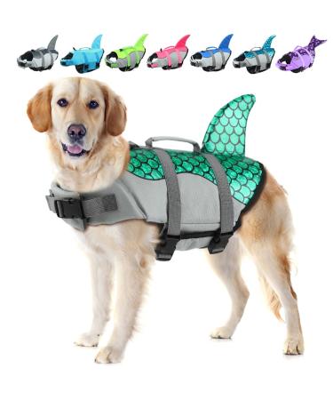 Emust dog chimney shark ripstop dog protection vest with rescue handle for small medium-sized and large dogs safety swimming suit for swimming pool beach fish turquoise X-Large XL Fish Turquoise - Buy Online on GoSupps.com