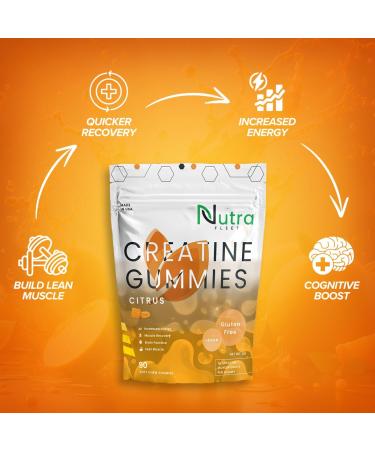 Buy Creatine Monohydrate Gummies - 5g Vegan Chewable for Strength & Energy | 90 Count Citrus - Gluten Free Low Calorie Muscle Builder - Buy Online on GoSupps.com