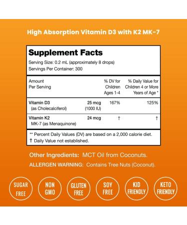 NutraChamps Kids Vitamin D 3 K2 Drops, Vitamin D3 & K2 MK-7, Liquid Vitamin D for Kids 1000 IU, Healthy Bones, Heart & Immune System, Sugar Free Supplement for Toddlers, 300 Servings 2 Fl Oz (Pack of 1) Kids Drops - Buy Online on GoSupps.com