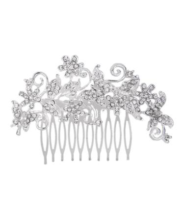 DOITOOL Vintage Alloy Hair Comb Pearl Hair Comb Wedding Rhinestone Pearls Hair Comb Wedding Tiara Hair Comb Clip Silver Headpiece Pearl Tiara Rhinestone Comb Bride Hair Accessories Crystal