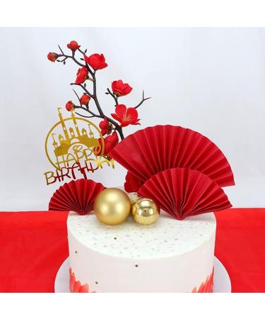 15 Pieces Paper Fan-Shaped Cupcake Topper Party Cake Top Decoration Cake Picks Baking Decoration for Bridal Shower Wedding New Year Party (Red) - Buy Online on GoSupps.com