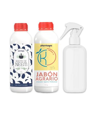 PLANTAWA Potassic Soap Saving Pack 1L + Neem Oil 1L + Powder Shaker 100% Natural Orchard Protection Durable High Concentration White Fly Red Spider Aphid Mealybug