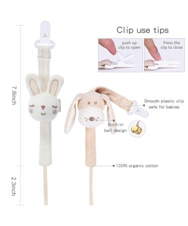 2-Pack Organic Cotton Pacifier Chain - Versatile Strap for All Pacifiers & Toys - Cute Rabbit & Dog Designs for Babies (0-36 Months) - Buy Online on GoSupps.com