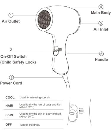 Compact Kids Hairdryer Negative Ionic Adjustable Wind Speed Hair Dryer for Daily Use Health Protecting with Child Safety Lock Roseate Suitable for Sensitive Hair and Skin (US US Plug 110V - Buy Online on GoSupps.com