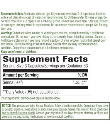 Nature s Way Senna Leaves - Herbal Stimulant Laxative - Non-GMO - 100 Vegetarian Capsules - Buy Online on GoSupps.com