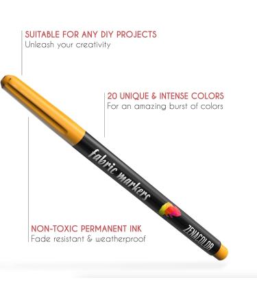 Zenacolor 20 Fabric Markers Pens Set - Non Toxic Indelible Fabric Paint - Fine Point Textile Marker Pen - Buy Online on GoSupps.com
