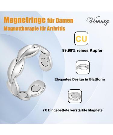 Vicmag Ultra Strength Copper Magnetic Rings for Men & Women - 99.99% Pure Copper Adjustable Size Gift Box Included - Silver & Rose Gold Leaf Shape - Buy Online on GoSupps.com