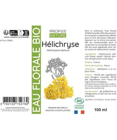  PROPOS'NATURE Organic Corsican Italian Helichrysum Hydrosol - Helichrysum italicum - Origin France - 100ml - PROPOS'NATURE - Buy Online on GoSupps.com