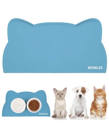 Womlex bowl pad dog cats dog bowl underlay cat bar made of silicone dogs cats feed mat waterproof and non -slip cat head shape (blue 44x25cm) blue 44x25cm