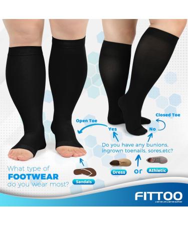 FITTOO Plus Size Compression Socks for Men & Women | 20-30mmHg Graduated Support for Shin Splint Varicose Veins & Calf Pain Relief | Open Toe Graphite 5X-Large - Buy Online on GoSupps.com