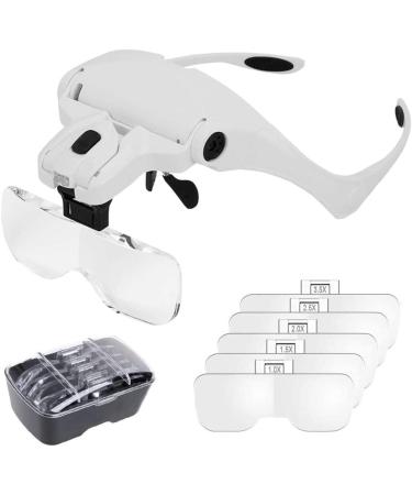 Professional Headband Magnifier Head-Mounted Illuminating ES Loupe with 2 LED Light Helmet Magnifier for Reading Watch Repair 5 Lens 1.0X 1.5X 2.0X 2.5X 3.5X Full of Stars