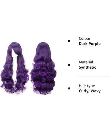 YEESHEDO 32 Wavy Curly Cosplay Wig with Bangs - Dark Purple | Heat Resistant, Synthetic Hair for Women's Party Costume, Anime & Halloween - Buy Online on GoSupps.com