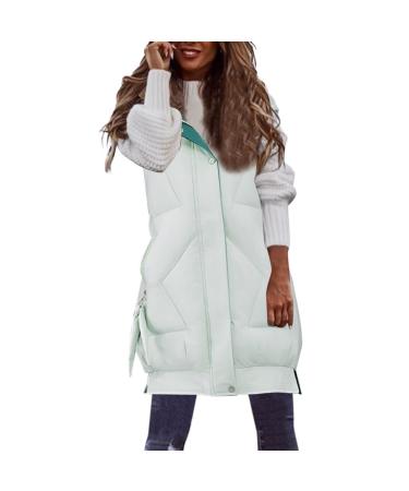 oelaio Winter Coat for Women Full Zip Long Puffer Vest Quilted Outerwear Plush Hooded Puffer Jacket Thicken Warm Padded White