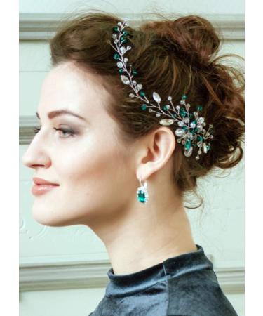 Kercisbeauty Green Headpiece for Brides Wedding Bridal Headband Crystal Hair Accessories for Women Prom Girls Party Hairdress