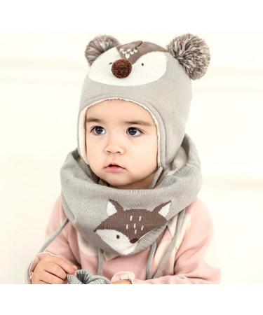 DORRISO Kids Caps Scarf Set | Cute Autumn Winter Newborn Baby Beanie Hat & Scarf | Boys Girls Knitted Warm Comfort | Gray M - Buy Online on GoSupps.com