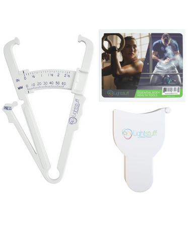 Lightstuff Essential Body Health Tools - Fat Caliper Plus Body Tape Measure - Check Your Fat Percentage and Body Measurements at Home Without Anyone's Help - Body Fat Charts and Instructions Included