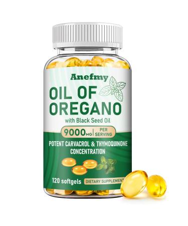 Anefmy Oil of Oregano with Black Seed Oil Capsules 2-in-1 Organic Oregano Oil Softgels Supplement for Immune Support Antioxidant with Concentrated Carvacrol & Thymoquinone Non-GMO (120 Softgels)