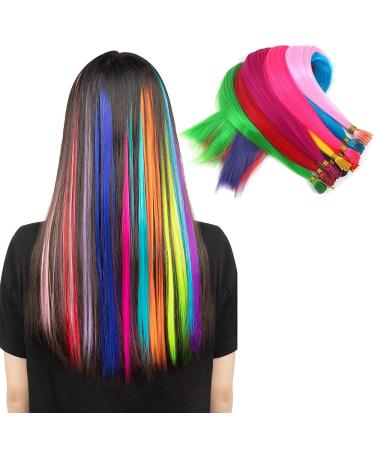 90-100 Strands 20" I Tip Colored Hair Extensions Party Colors Hair Extensions Kit Feather Hair Extensions Microlink Hairpieces Long Straight Hairpieces Synthetic Heat Resistant Highlight Feather Micro Ring Hair Accessories (Multi-Colored)