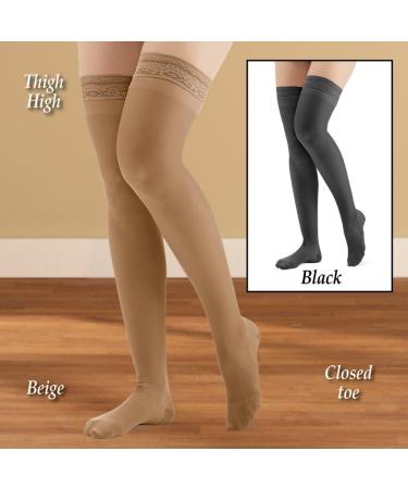 Collections Etc Thigh High Compression Stockings Moderate (15-20 mmHg) Closed Toe - Made in USA - Medium Beige - Buy Online on GoSupps.com