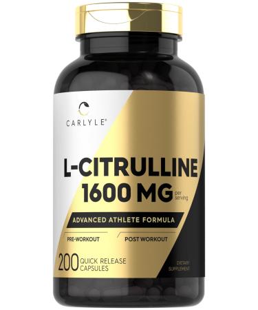 Carlyle L Citrulline Capsules 1600mg | 200 Count | Advanced Athlete Formula Non-GMO Gluten Free Supplement