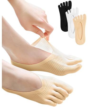 6 Pair Bunion Relief Socks for Women Toe Separator Toe Alignment Socks for Bunion Correction Compression Toe Socks No Show Low Cut Liner Five Finger Socks