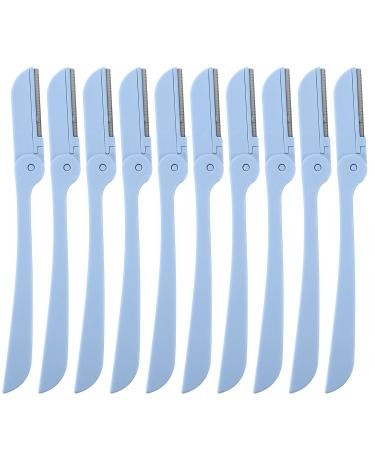 FRCOLOR 10pcs Tool Men Blue Trimmers Cheek Trimmer Eyebrow Stainless Portable Shaper Remover Brow Removal Foldable Razors Devices Trimmers Shavers Bikini Facial Razor Razors Face Steel 14.5x1.3cm Blue