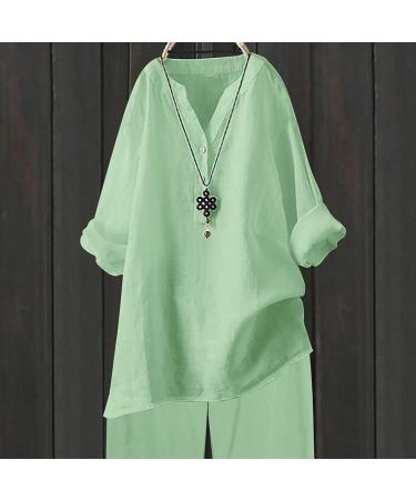 Womens Summer Cotton Linen Loose Blouses Embroidery Tops Ladies Cute T-Shirt Casual Vacation Short Sleeve Tunic Tops Round Neck Plus Size Tee Shirt 2470-qppoj-d-mintgreen S - Buy Online on GoSupps.com