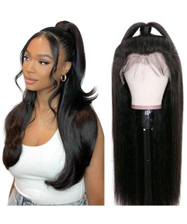 Rxy 13x6 real hair wig Straight HD Lace Front Wig Human Hair 100% Brazilian wigs Real hair women with baby hair gluely WIGS 22 inches (56cm) 22inch (56cm) Natural Black