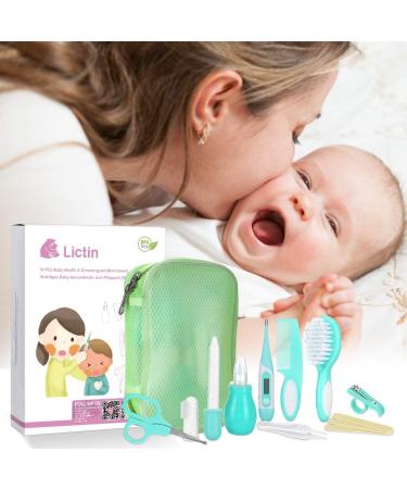 Lictin Baby Grooming Kit - 10PCS Newborn Care Set in Mint Green | Portable Safety Cutter, Nail Kit & Health Essentials for Baby | Nursing and Grooming Supplies - 12 Count - Buy Online on GoSupps.com