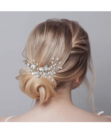 Bridal jewelry ercycle bride headdress wedding hair clip crystal hairpins vines flower leaf pearl hair accessories for bride - silver - Buy Online on GoSupps.com