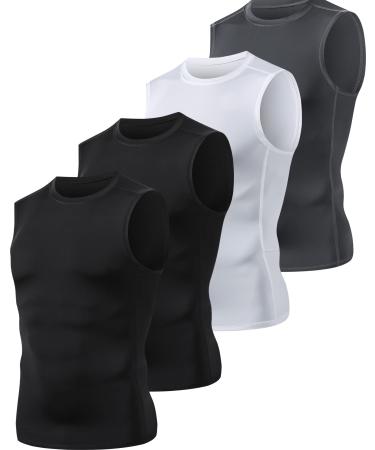Hoplynn 1/4 Pack compression shirt men tank tops sport sleeveless function underhirt running shirt for training gym L 2schwarz/gray/white