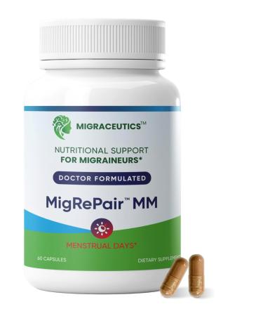 MigRePair MM Bottle of 60 - Doctor Formulated Natural Herbal Migraine Supplement for Women Menstrual Migraine Relief Hormonal Migraine Support with Feverfew White Willow Bark Pine Bark & Grape Seed Migrepair MM - 60